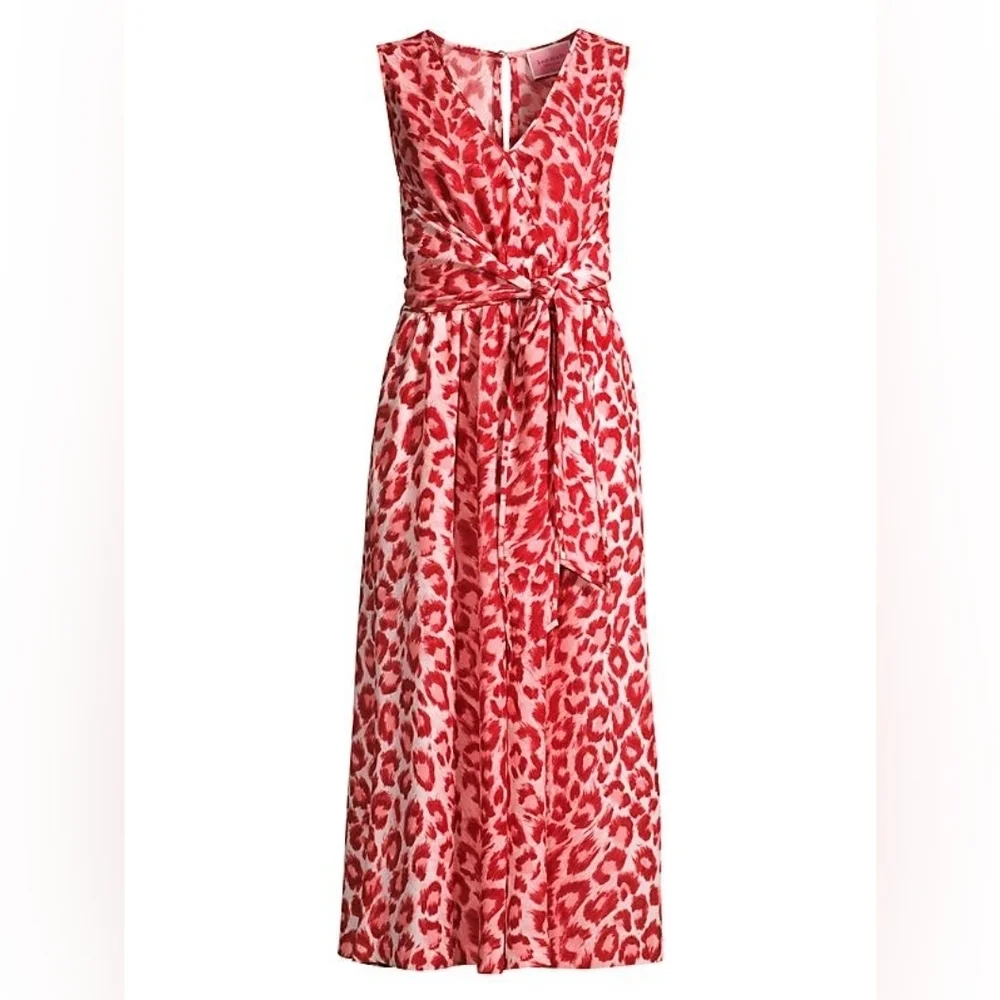 NWT Kate Spade Panthera Jumper in Soft Coral Leopard Tie Waist Jumpsuit XXS